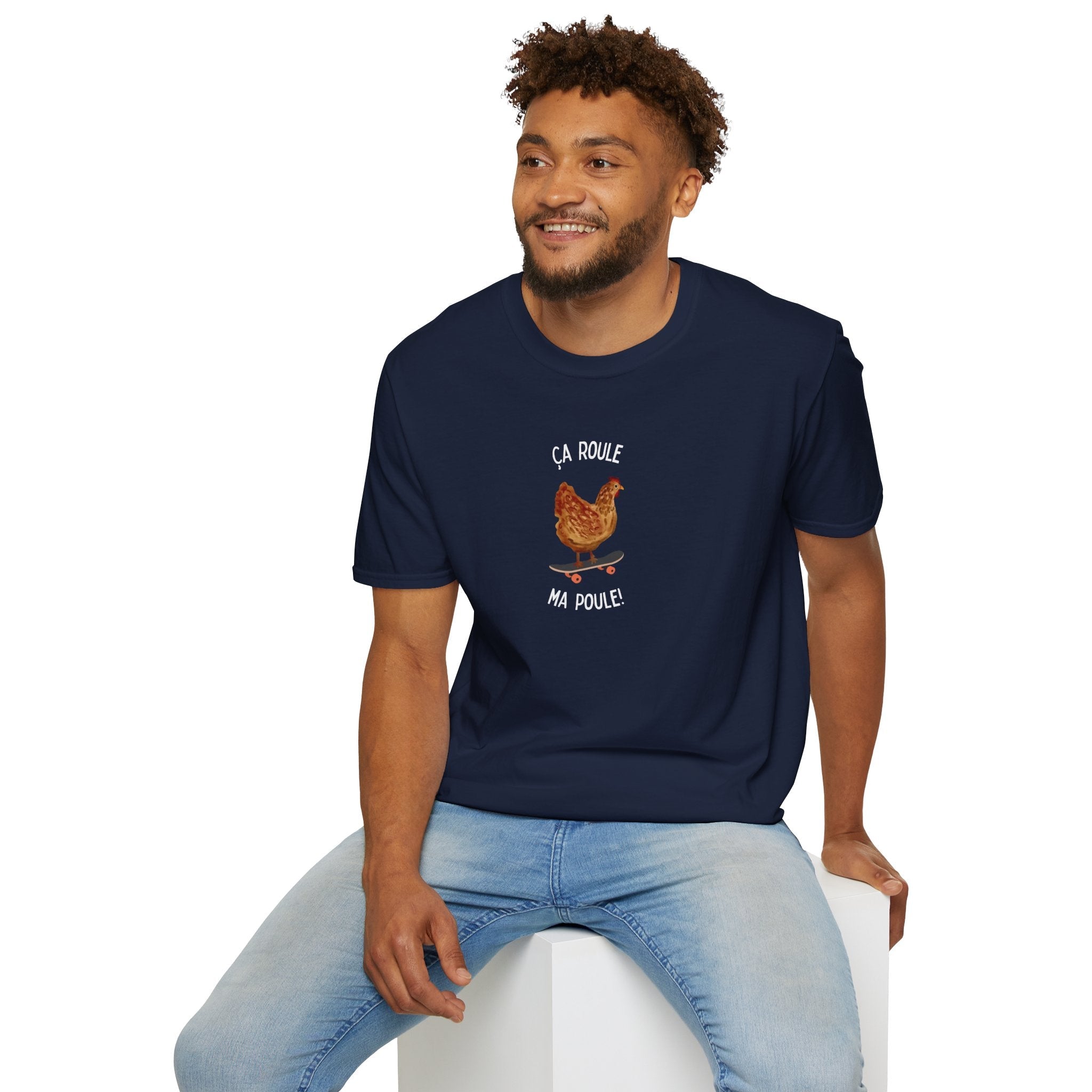 Chicken Skateboard T-Shirt — “Ça Roule Ma Poule” Funny French Hen Graphic Tee T-Shirt La Vie Bien Chicken Skateboard T-Shirt — “Ça Roule Ma Poule” Funny French Hen Graphic Tee