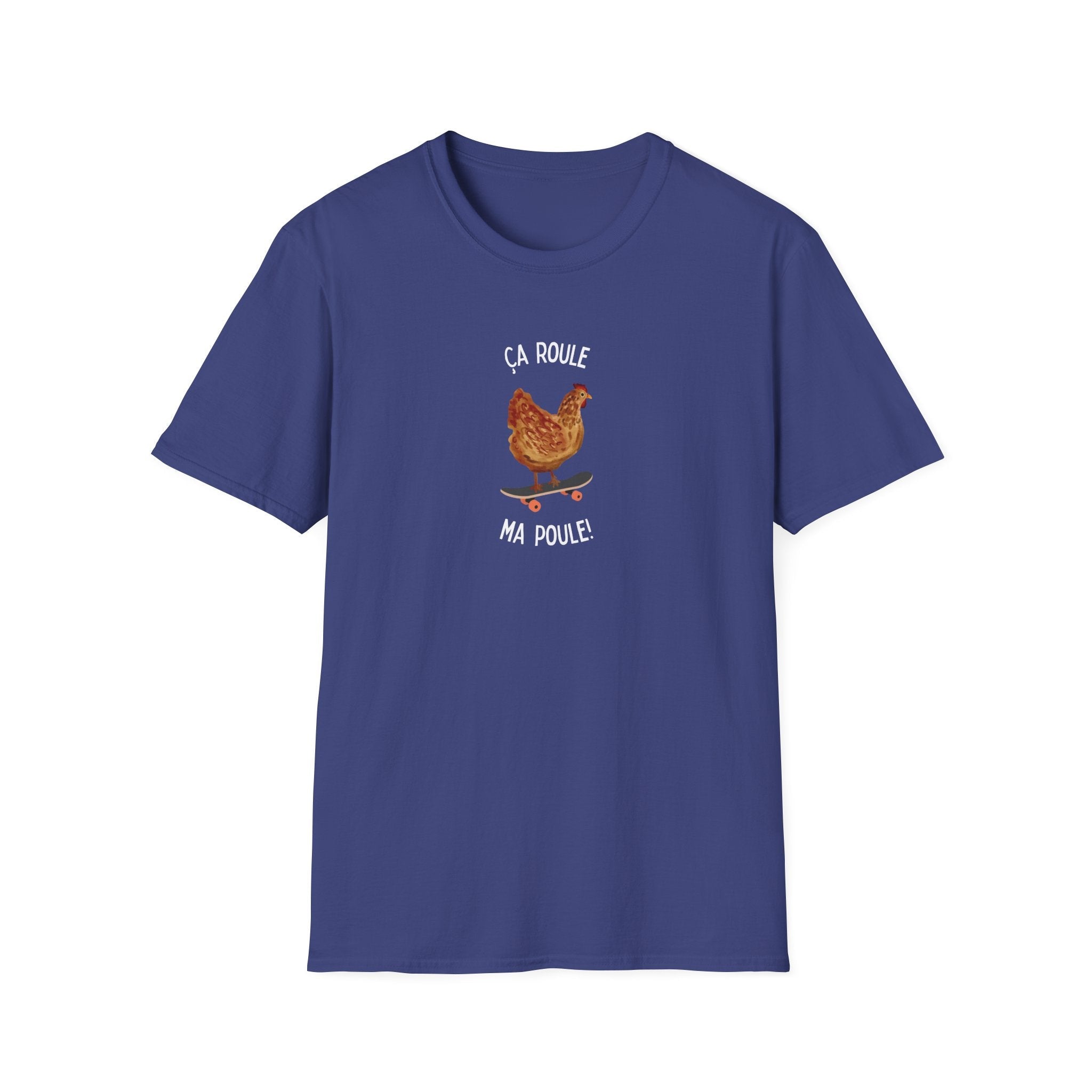 Chicken Skateboard T-Shirt — “Ça Roule Ma Poule” Funny French Hen Graphic Tee T-Shirt La Vie Bien Chicken Skateboard T-Shirt — “Ça Roule Ma Poule” Funny French Hen Graphic Tee