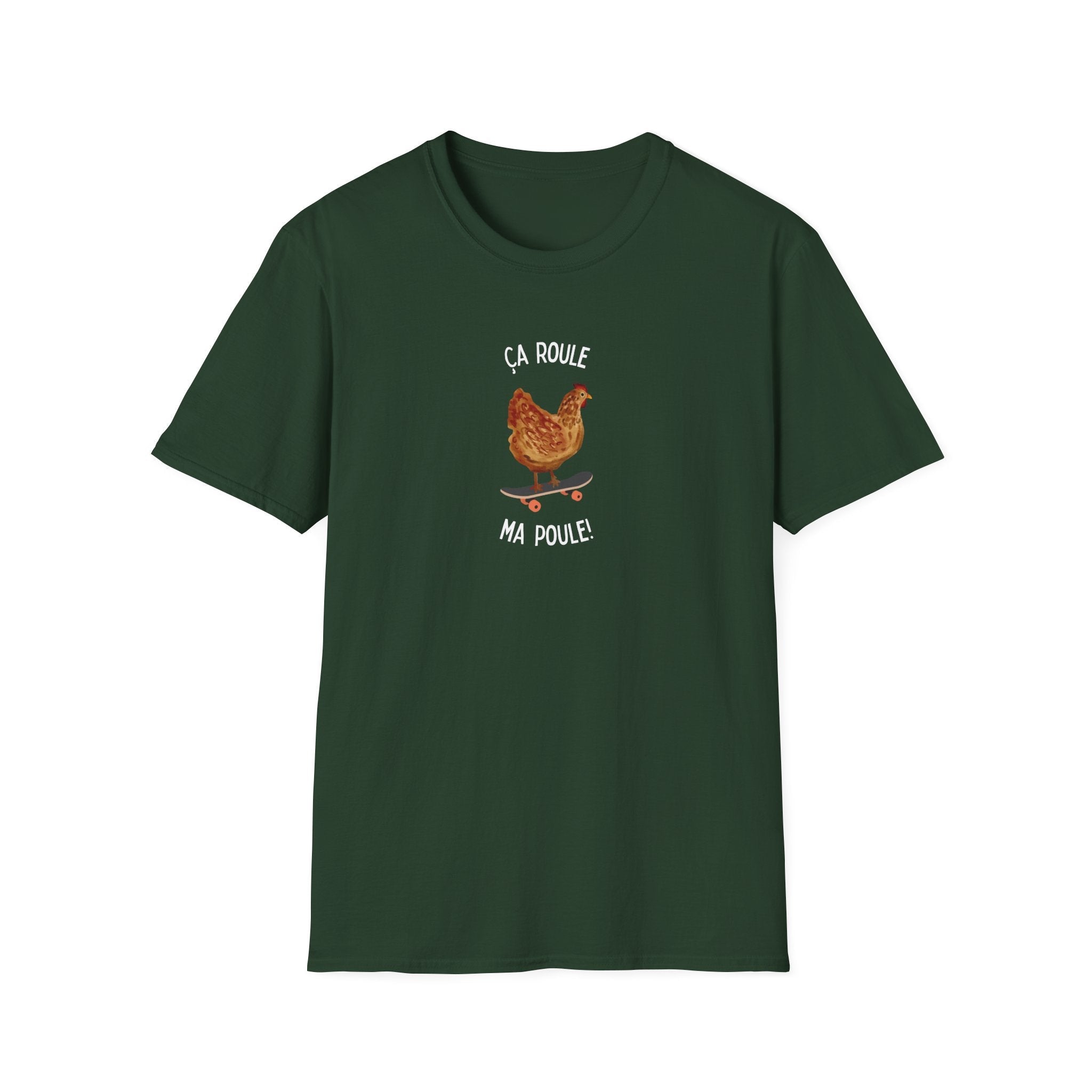 Chicken Skateboard T-Shirt — “Ça Roule Ma Poule” Funny French Hen Graphic Tee T-Shirt La Vie Bien Chicken Skateboard T-Shirt — “Ça Roule Ma Poule” Funny French Hen Graphic Tee