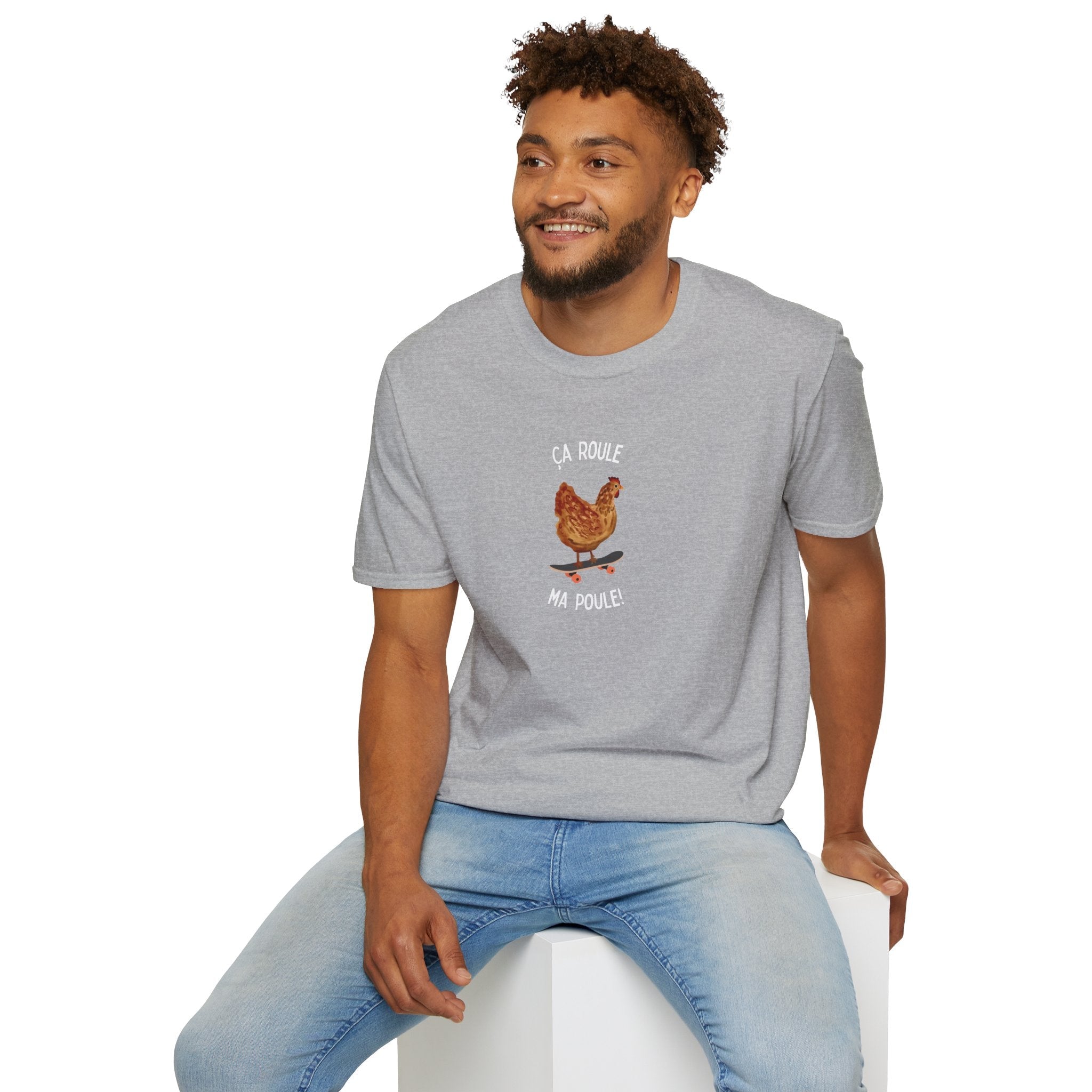 Chicken Skateboard T-Shirt — “Ça Roule Ma Poule” Funny French Hen Graphic Tee T-Shirt La Vie Bien Chicken Skateboard T-Shirt — “Ça Roule Ma Poule” Funny French Hen Graphic Tee