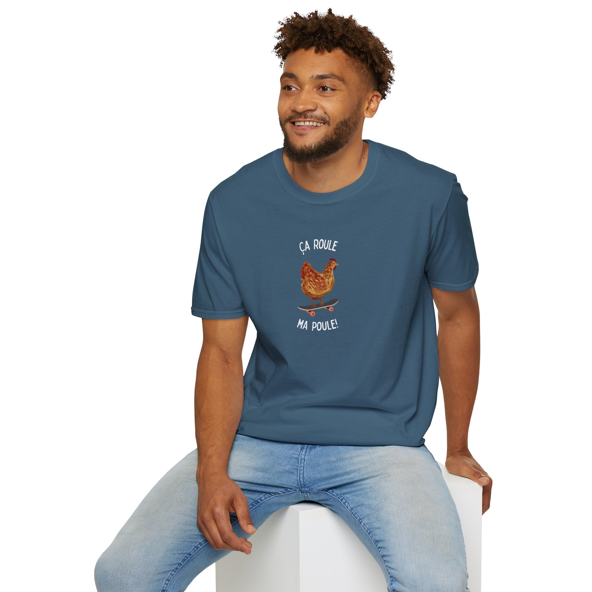 Chicken Skateboard T-Shirt — “Ça Roule Ma Poule” Funny French Hen Graphic Tee T-Shirt La Vie Bien Chicken Skateboard T-Shirt — “Ça Roule Ma Poule” Funny French Hen Graphic Tee