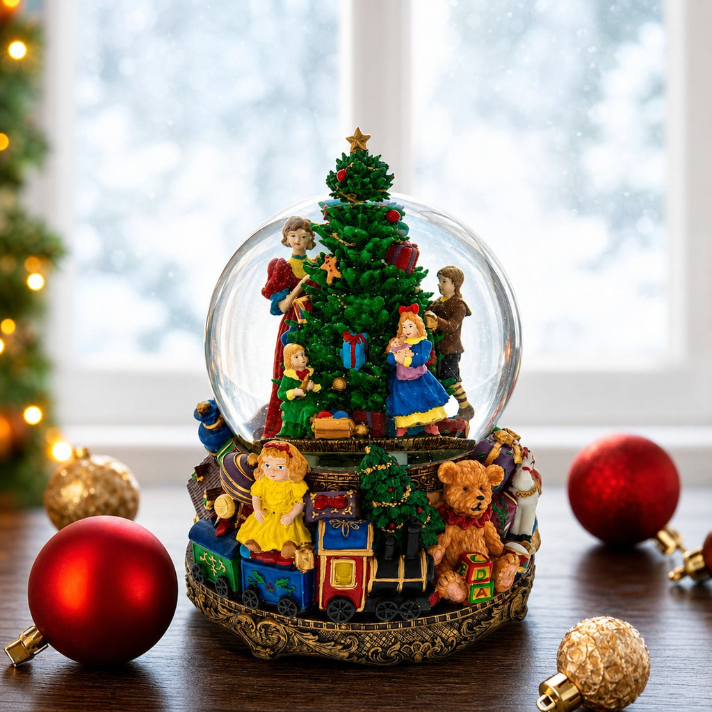 Children Decorating Tree LED Musical Water Snow Globe Snow Globes > Santa La Vie Bien Children Decorating Tree LED Musical Water Snow Globe