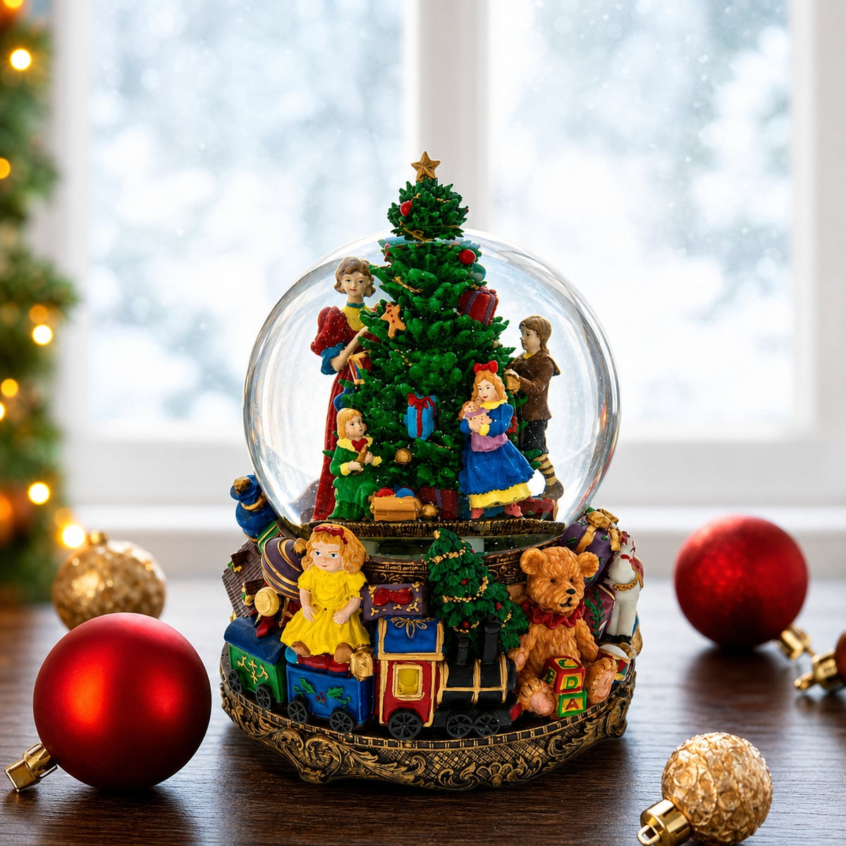 Children Decorating Tree LED Musical Water Snow Globe Snow Globes > Santa La Vie Bien Children Decorating Tree LED Musical Water Snow Globe