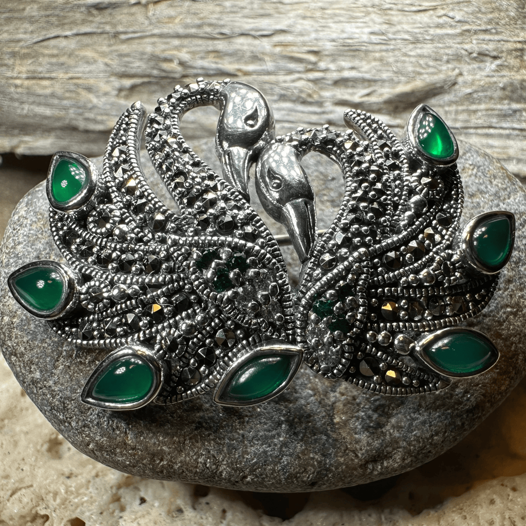 Children of Lir Marcasite Swan Brooch in Sterling Silver Brooch La Vie Bien Children of Lir Marcasite Swan Brooch in Sterling Silver