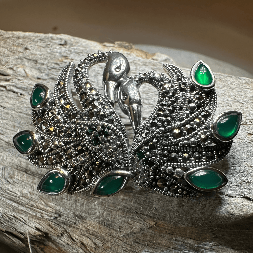 Children of Lir Marcasite Swan Brooch in Sterling Silver Brooch La Vie Bien Children of Lir Marcasite Swan Brooch in Sterling Silver