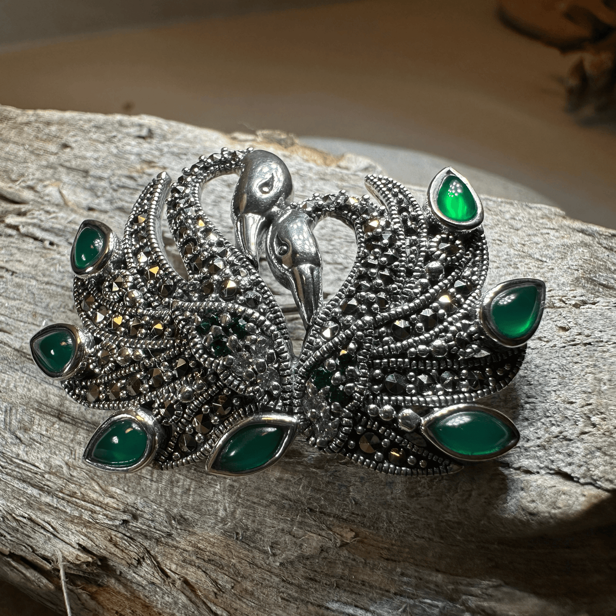 Children of Lir Marcasite Swan Brooch in Sterling Silver Brooch La Vie Bien Children of Lir Marcasite Swan Brooch in Sterling Silver