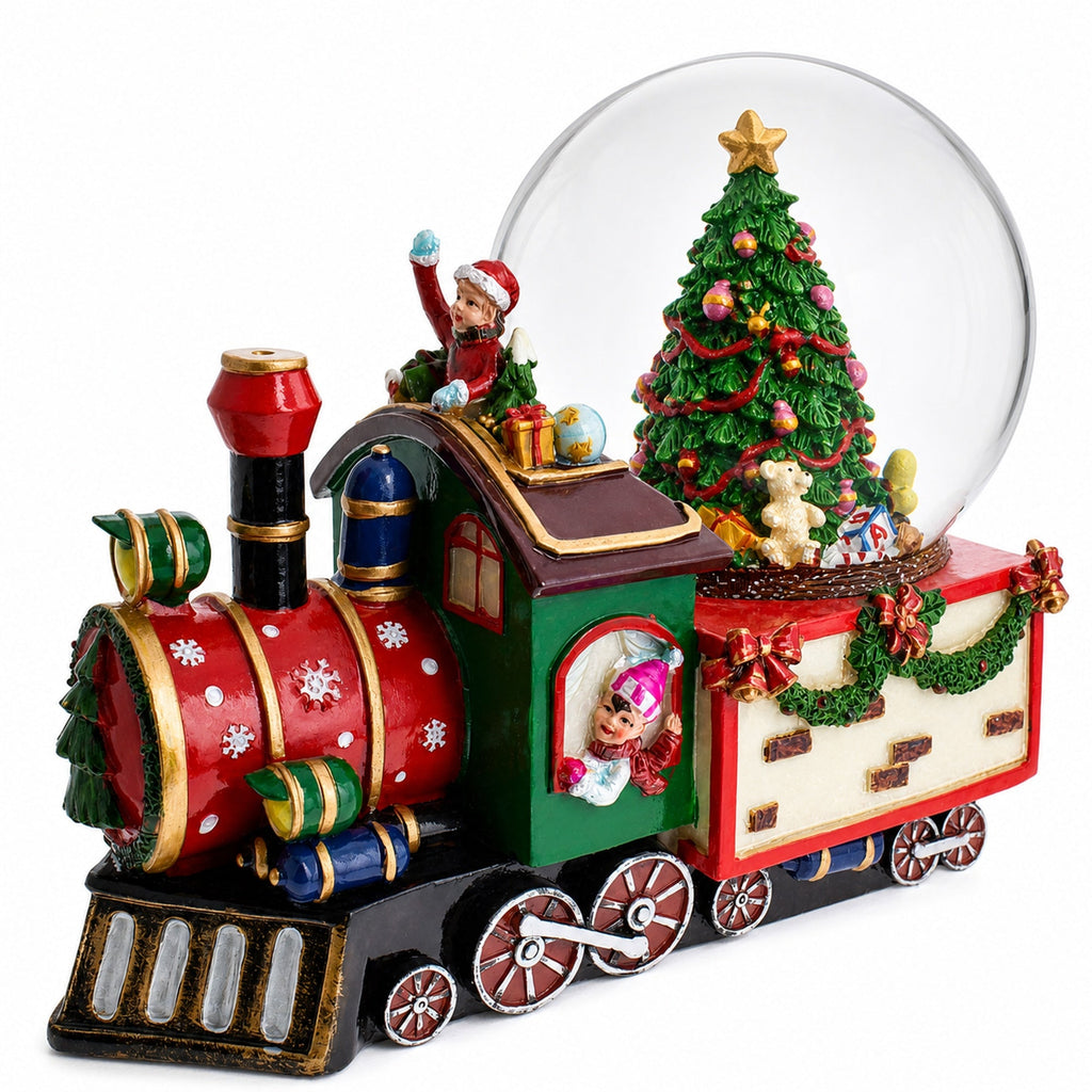 Children Riding Train Musical Christmas Water Snow Globe Snow Globes > Trains > Musical Figurines La Vie Bien Children Riding Train Musical Christmas Water Snow Globe