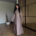 Chinese Frog Button Stand Collar Top & Wide-Leg Maxi Skirt Co-ord Set(MS483)