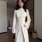 Chinese Frog Button Stand Collar Top & Wide-Leg Maxi Skirt Co-ord Set(MS483)