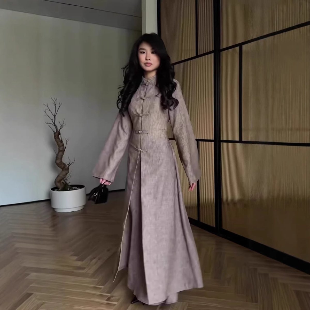 Chinese Frog Button Stand Collar Top & Wide-Leg Maxi Skirt Co-ord Set(MS483) La Vie Bien Chinese Frog Button Stand Collar Top & Wide-Leg Maxi Skirt Co-ord Set(MS483)