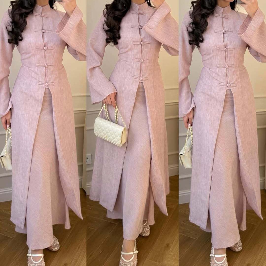 Chinese Frog Button Stand Collar Top & Wide-Leg Maxi Skirt Co-ord Set(MS483) La Vie Bien Chinese Frog Button Stand Collar Top & Wide-Leg Maxi Skirt Co-ord Set(MS483)