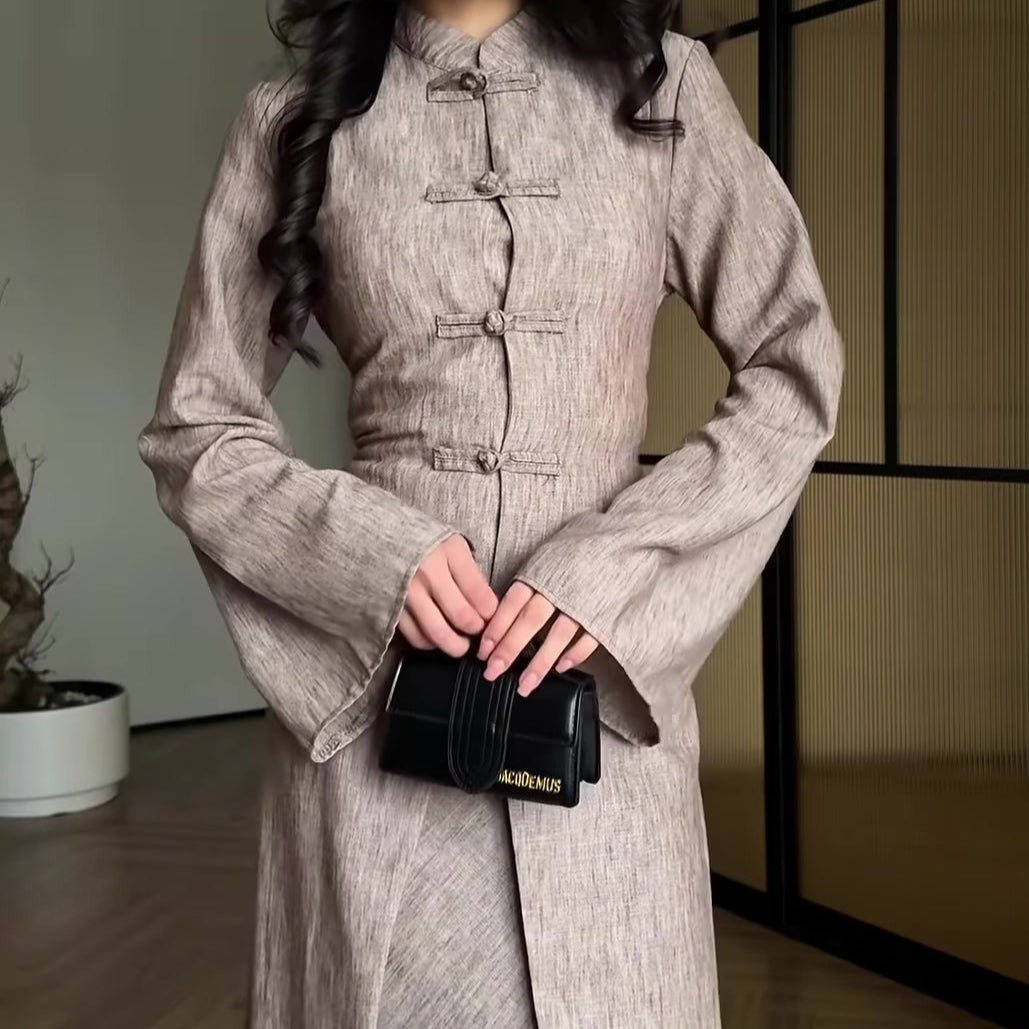 Chinese Frog Button Stand Collar Top & Wide-Leg Maxi Skirt Co-ord Set(MS483) La Vie Bien Chinese Frog Button Stand Collar Top & Wide-Leg Maxi Skirt Co-ord Set(MS483)