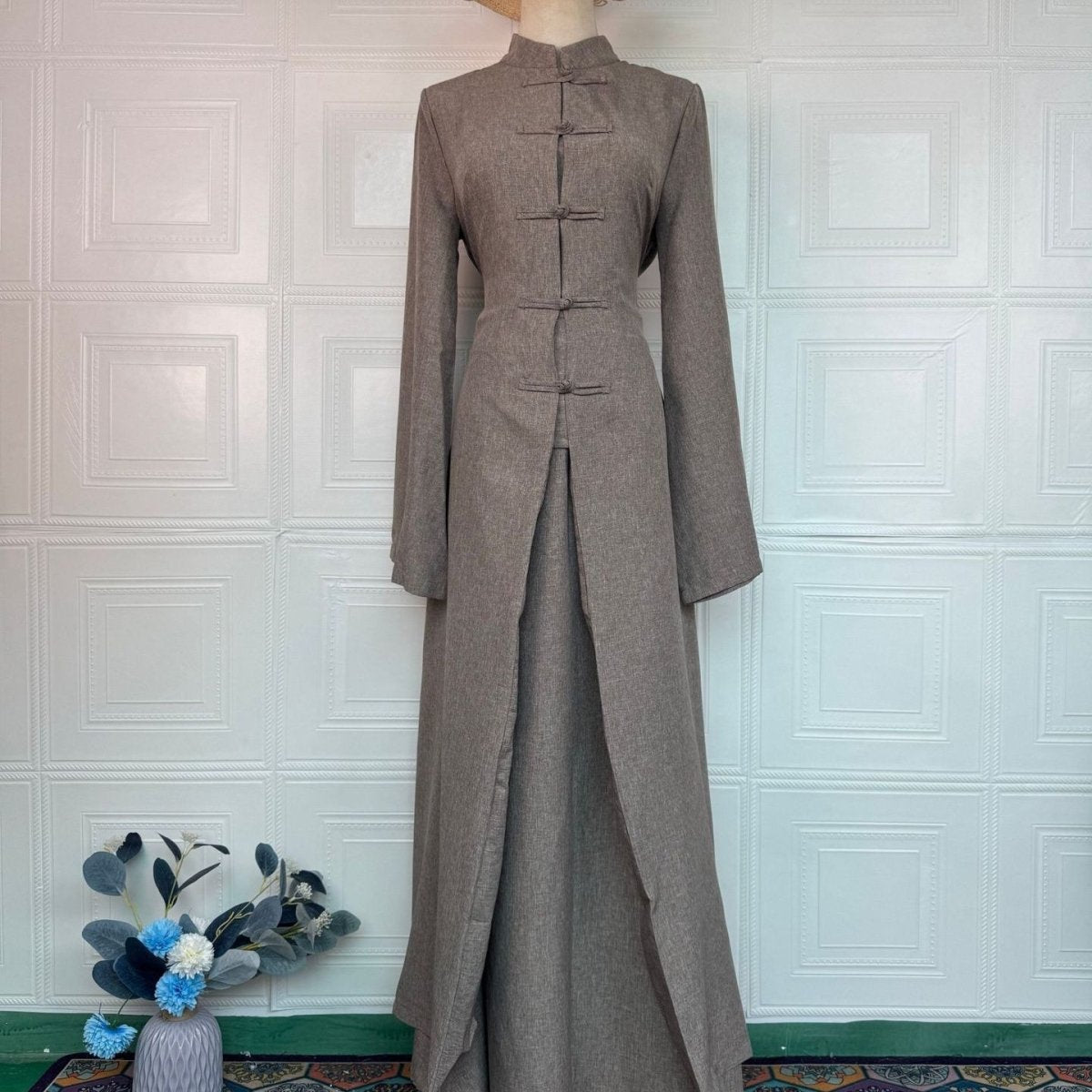 Chinese Frog Button Stand Collar Top & Wide-Leg Maxi Skirt Co-ord Set(MS483) La Vie Bien Chinese Frog Button Stand Collar Top & Wide-Leg Maxi Skirt Co-ord Set(MS483)
