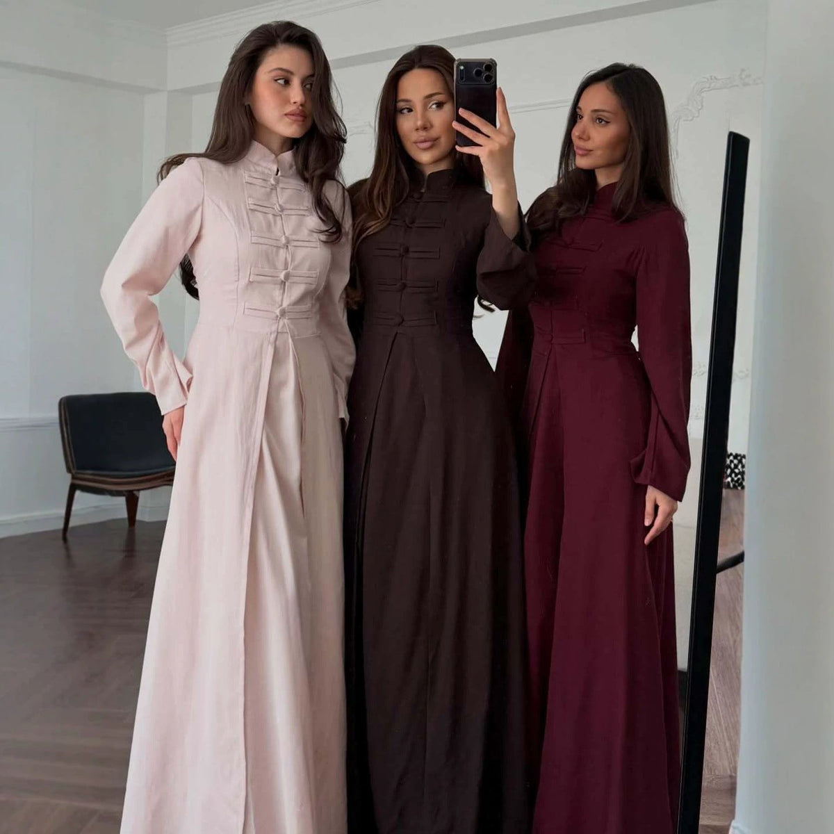 Chinese Frog Button Stand Collar Top & Wide-Leg Maxi Skirt Co-ord Set(MS483) La Vie Bien Chinese Frog Button Stand Collar Top & Wide-Leg Maxi Skirt Co-ord Set(MS483)