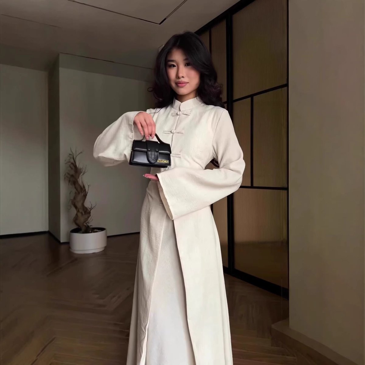 Chinese Frog Button Stand Collar Top & Wide-Leg Maxi Skirt Co-ord Set(MS483) La Vie Bien Chinese Frog Button Stand Collar Top & Wide-Leg Maxi Skirt Co-ord Set(MS483)