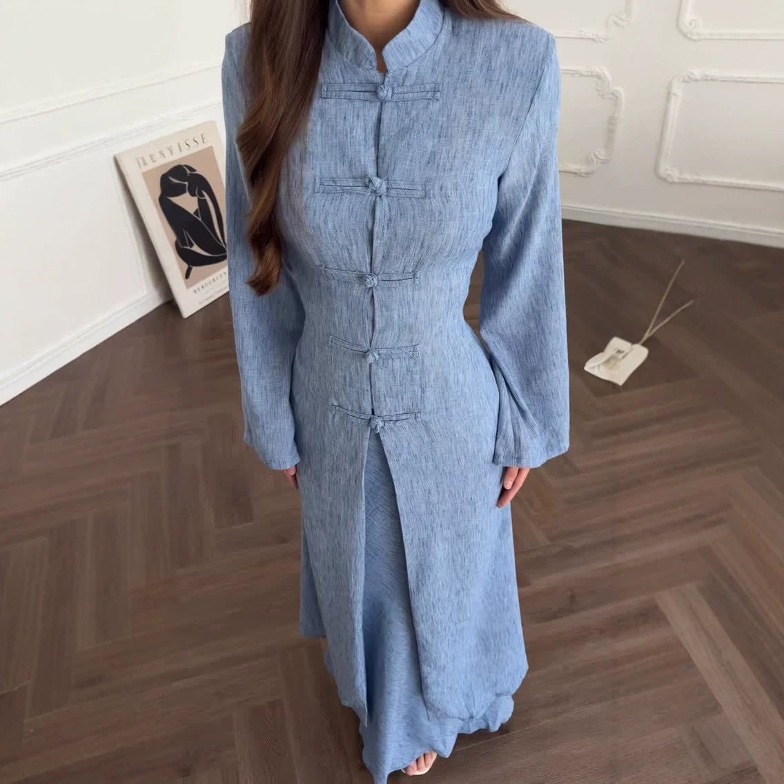 Chinese Frog Button Stand Collar Top & Wide-Leg Maxi Skirt Co-ord Set(MS483) La Vie Bien Chinese Frog Button Stand Collar Top & Wide-Leg Maxi Skirt Co-ord Set(MS483)