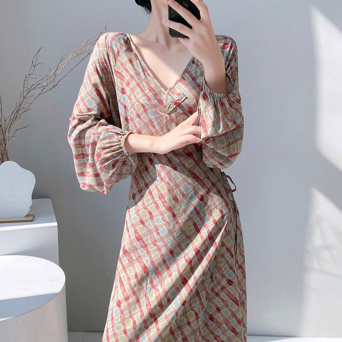 Chinese Style Jacquard & Print Maxi Wrap Dress(MS424) La Vie Bien Chinese Style Jacquard & Print Maxi Wrap Dress(MS424)