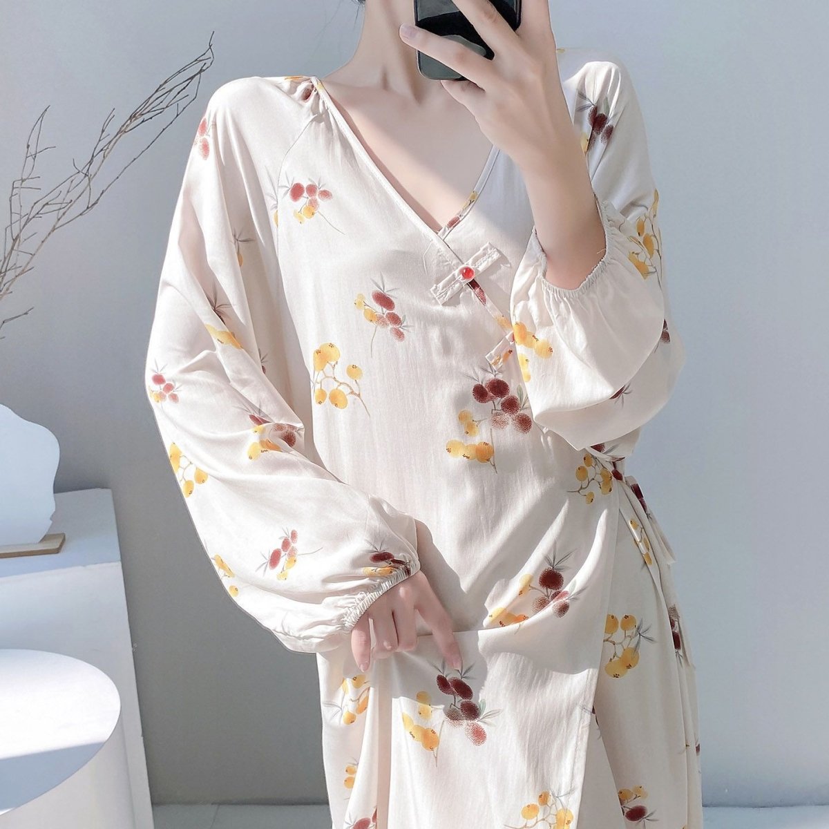 Chinese Style Jacquard & Print Maxi Wrap Dress(MS424) La Vie Bien Chinese Style Jacquard & Print Maxi Wrap Dress(MS424)