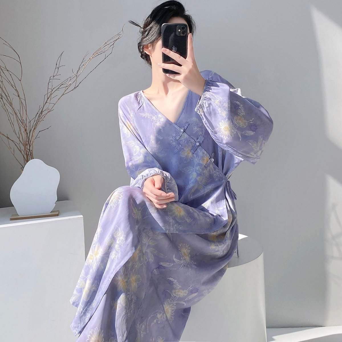 Chinese Style Jacquard & Print Maxi Wrap Dress(MS424) La Vie Bien Chinese Style Jacquard & Print Maxi Wrap Dress(MS424)