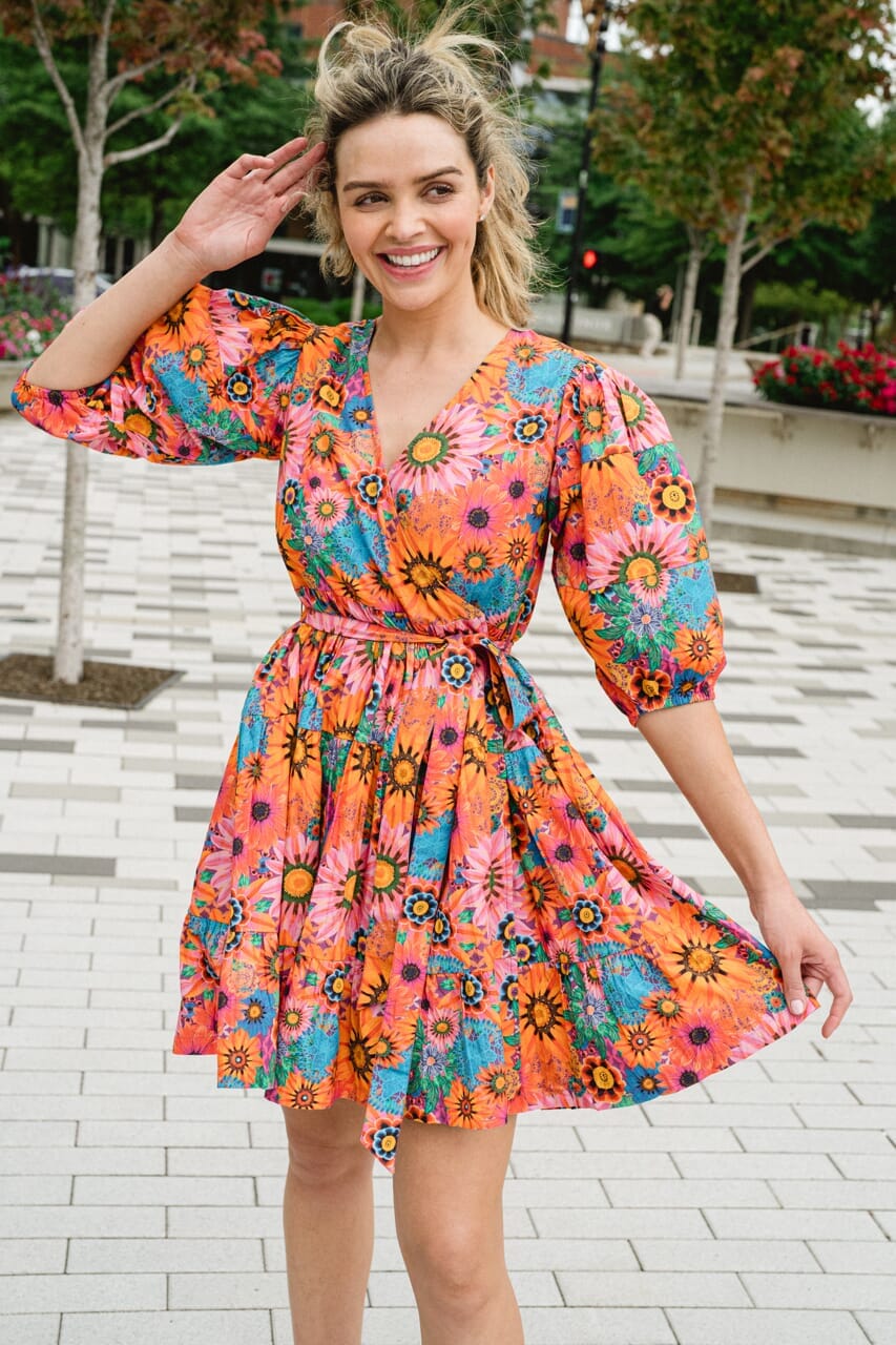 Chloe Mini Wrap Dress - Floral Bouquet - final sale