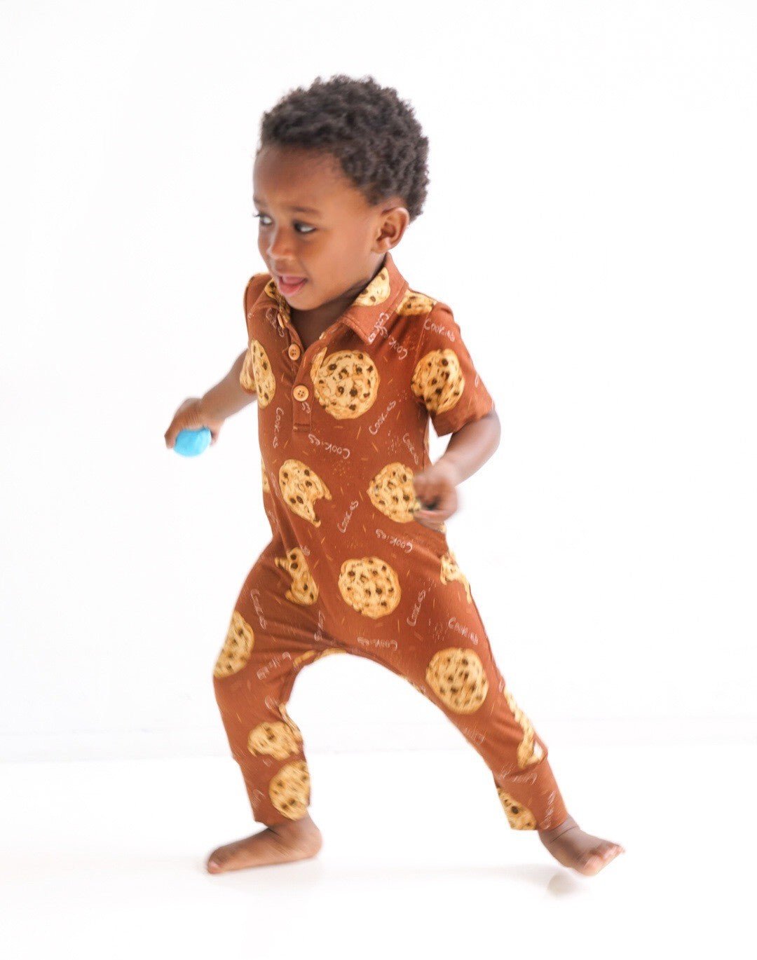 Chocolate Chip Cookies Short Sleeve Collared Romper Onesie La Vie Bien Chocolate Chip Cookies Short Sleeve Collared Romper