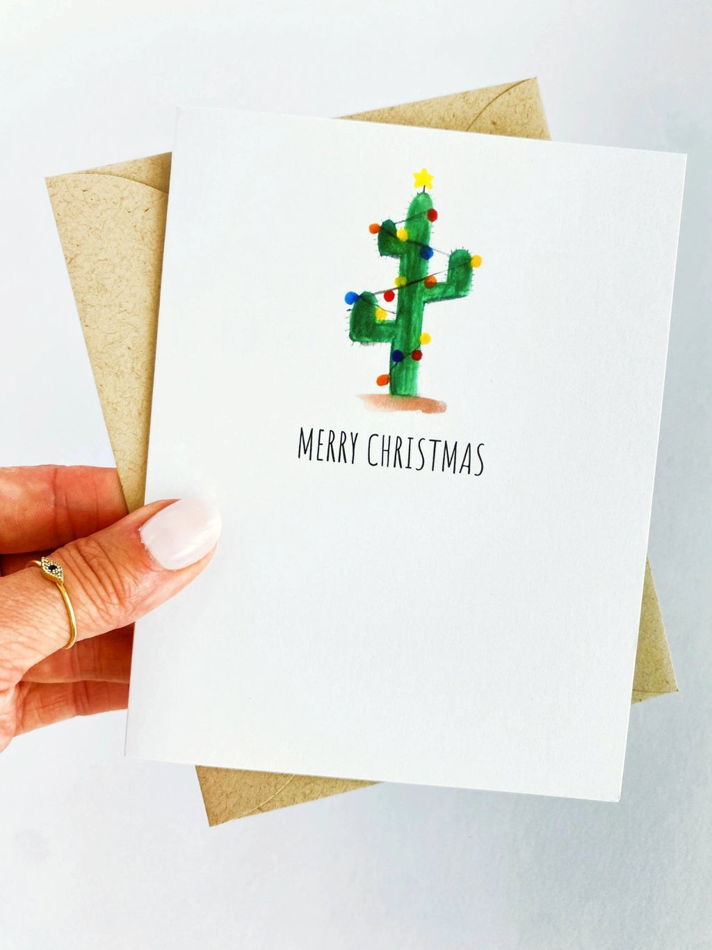 Christmas Cactus Holiday Card Set, Succulent Card, Simple Watercolor Cactus Card by Five Dot Post