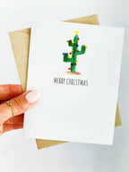 Christmas Cactus Holiday Card Set, Succulent Card, Simple Watercolor Cactus Card by Five Dot Post