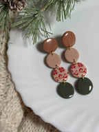 Christmas Color Palette earrings, 14k gold plated nickel free, handmade with polymer clay