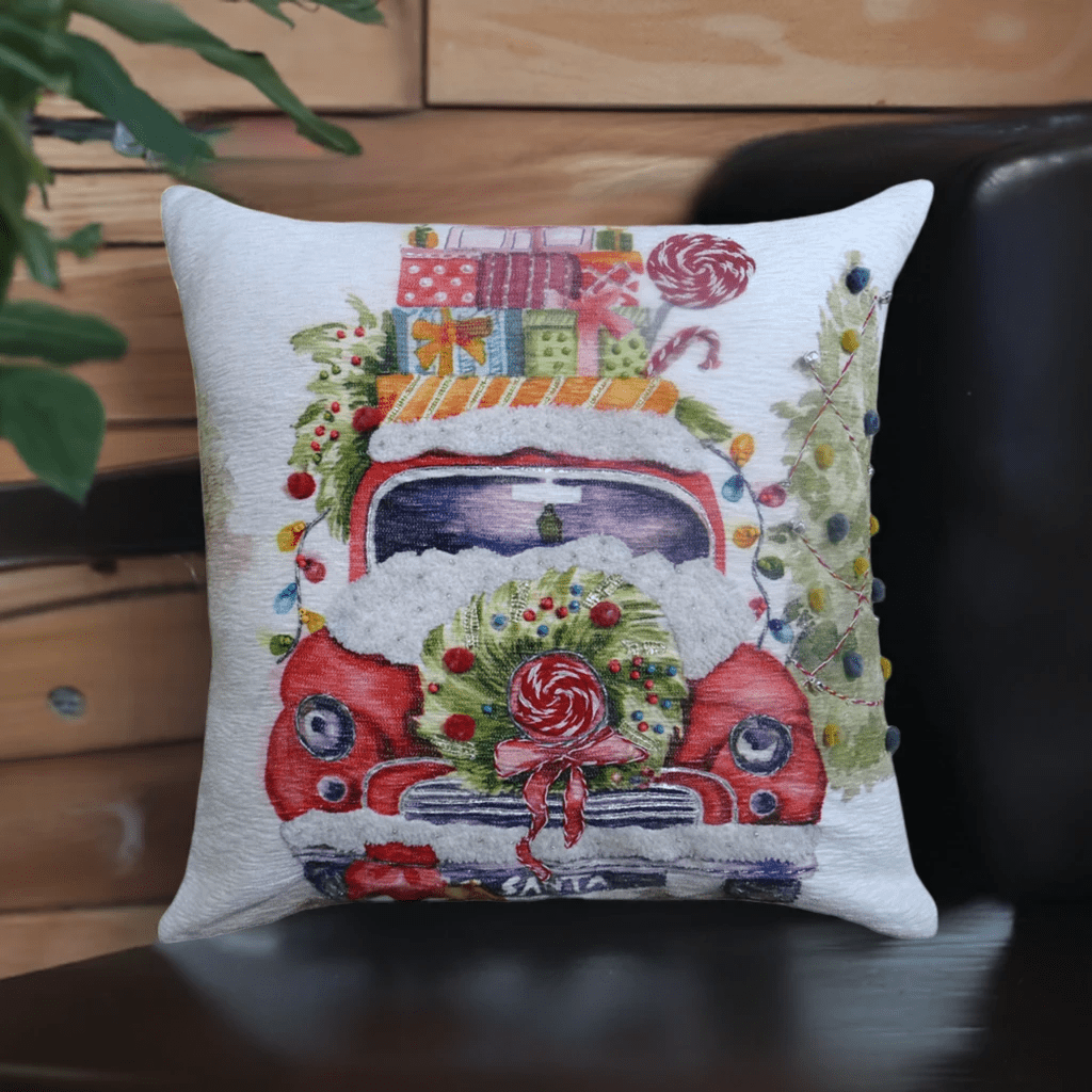 Christmas Embroidered Throw Pillow 20" x 20" by Vibhsa