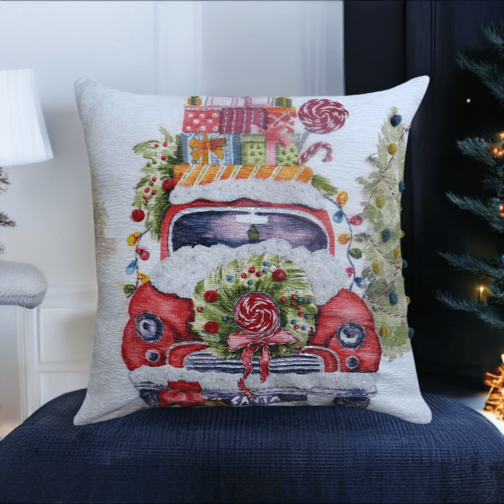 Christmas Embroidered Throw Pillow 20" x 20" by Vibhsa