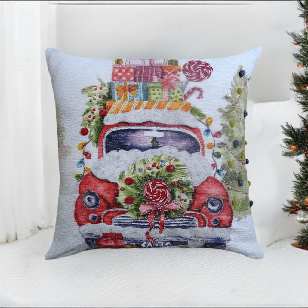 Christmas Embroidered Throw Pillow 20" x 20" by Vibhsa