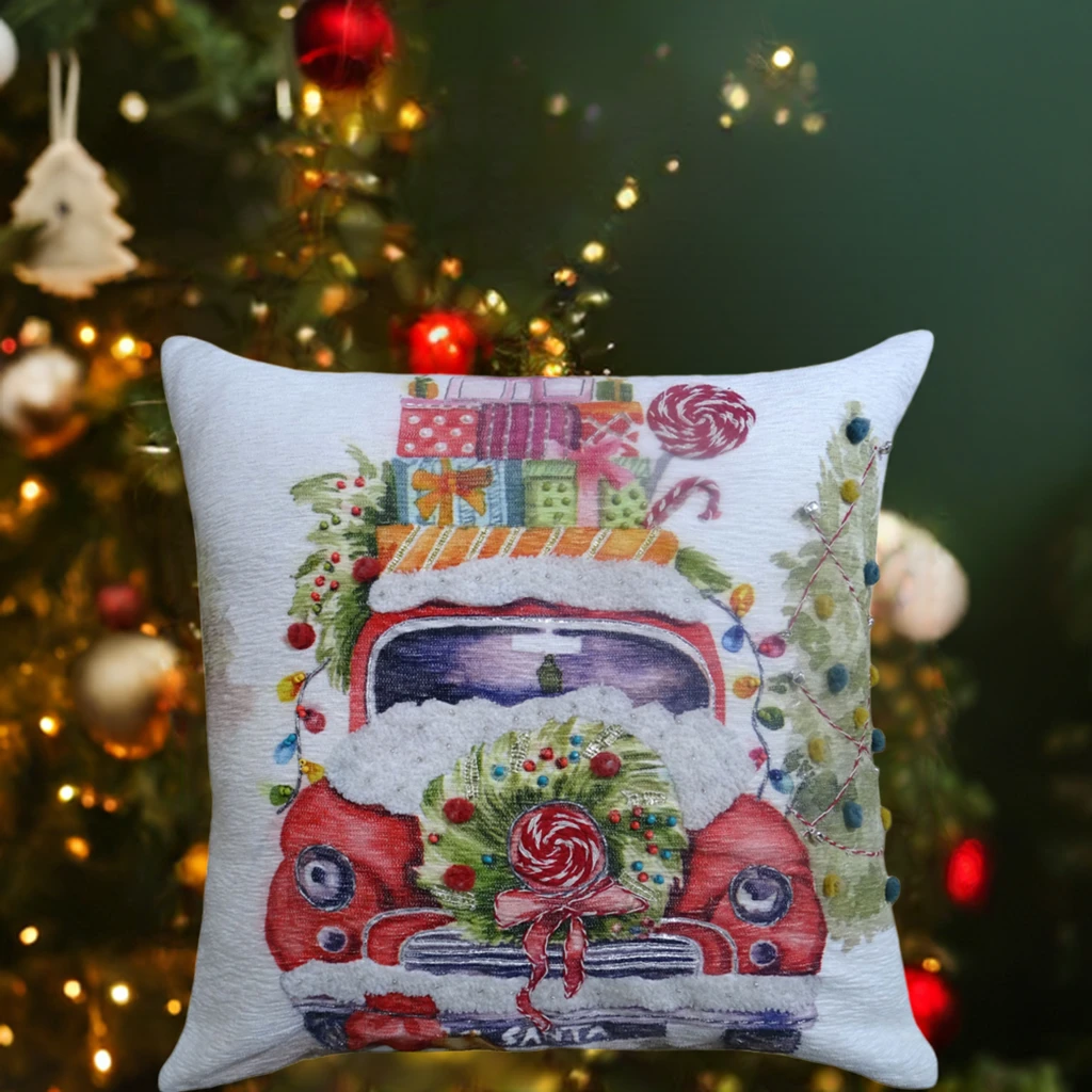 Christmas Embroidered Throw Pillow 20" x 20" by Vibhsa