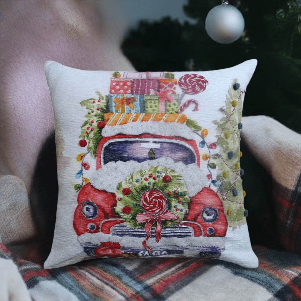Christmas Embroidered Throw Pillow 20" x 20" by Vibhsa