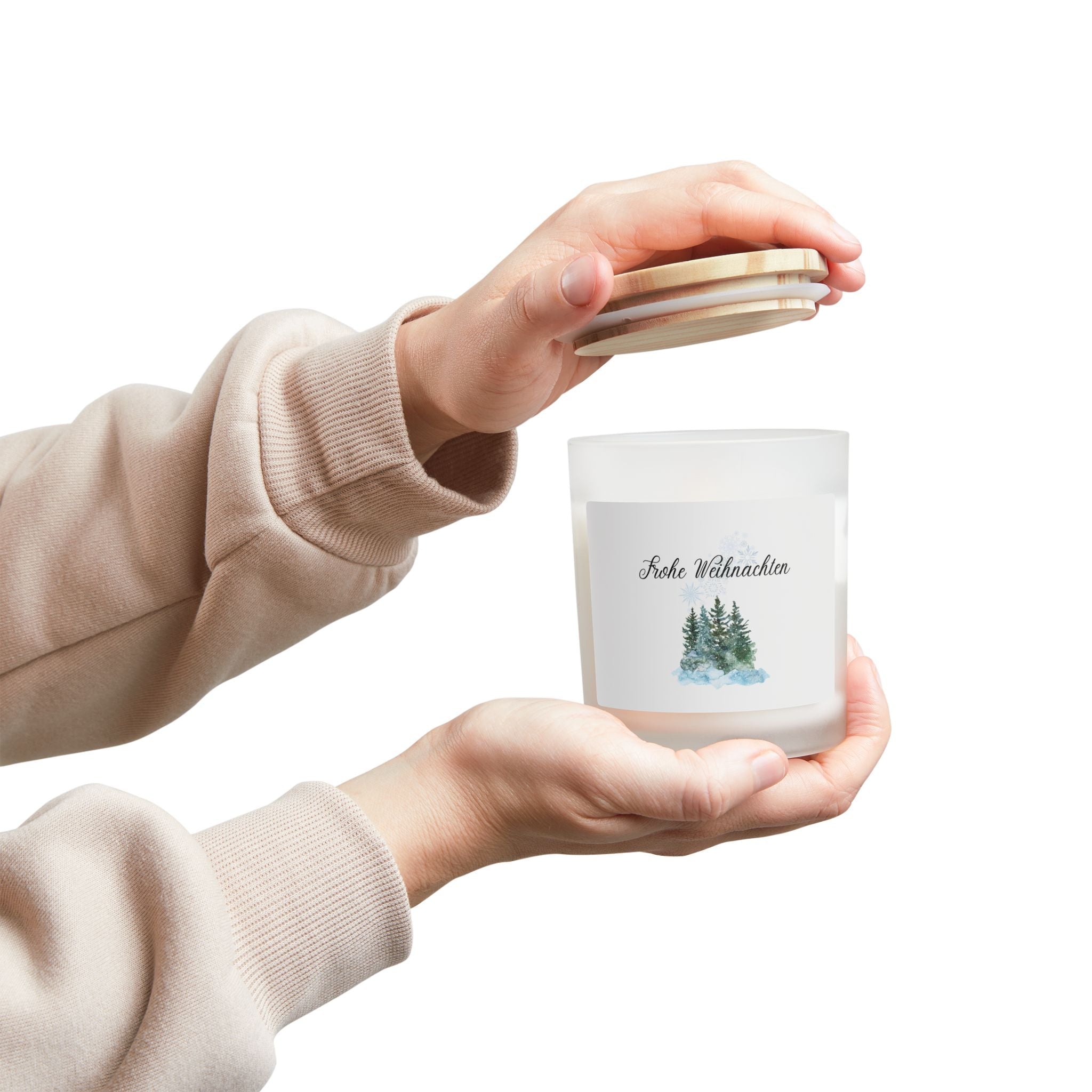 Christmas Frosted Glass Candle — "Frohe Weihnachten" Winter Pine Scented Candle (11oz) Home Decor La Vie Bien Christmas Frosted Glass Candle — "Frohe Weihnachten" Winter Pine Scented Candle (11oz)