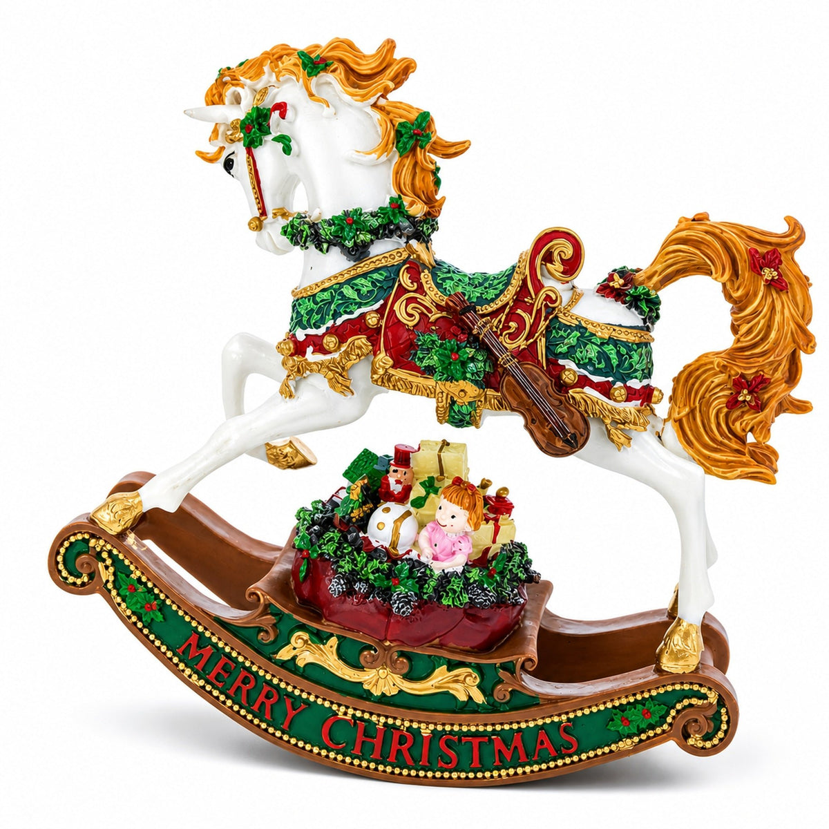 Christmas Horse Musical Figurine Resin Wind Up Holiday Decor 8 Inch Musical Figurines > Horses La Vie Bien Christmas Horse Musical Figurine Resin Wind Up Holiday Decor 8 Inch