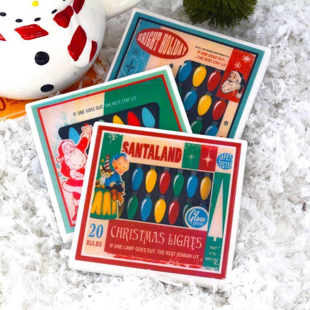 Christmas Lights Vintage Christmas Coaster Set coaster set La Vie Bien Christmas Lights Vintage Christmas Coaster Set