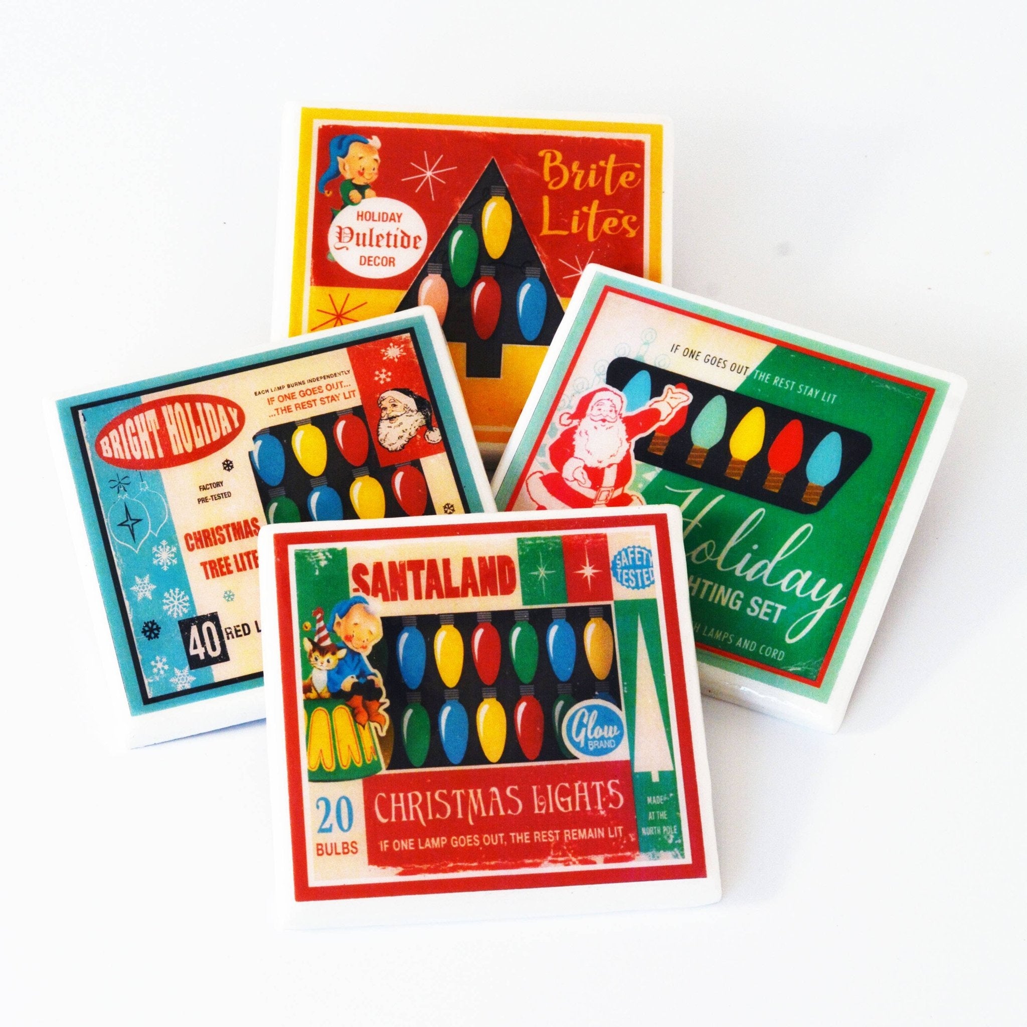 Christmas Lights Vintage Christmas Coaster Set coaster set La Vie Bien Christmas Lights Vintage Christmas Coaster Set
