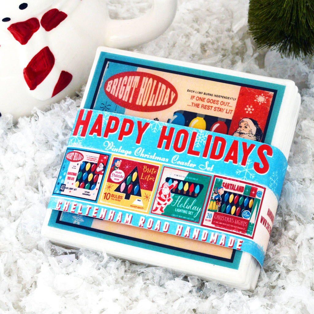Christmas Lights Vintage Christmas Coaster Set coaster set La Vie Bien Christmas Lights Vintage Christmas Coaster Set