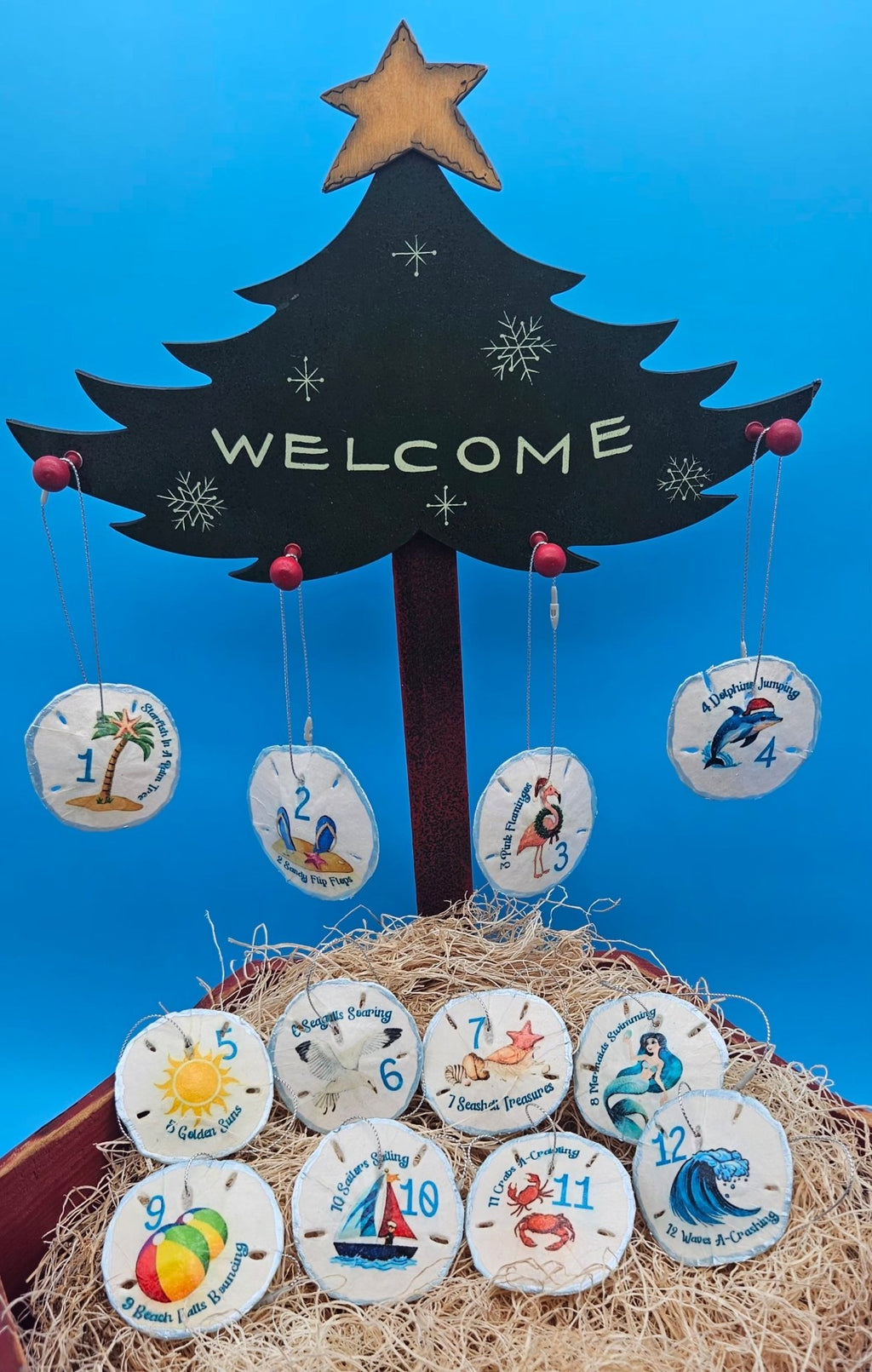 Christmas Ornament Set – Coastal & Traditional Sand Dollar “12 Days of Christmas” Handcrafted Holiday Decor Christmas La Vie Bien Christmas Ornament Set – Coastal & Traditional Sand Dollar “12 Days of Christmas” Handcrafted Holiday Decor