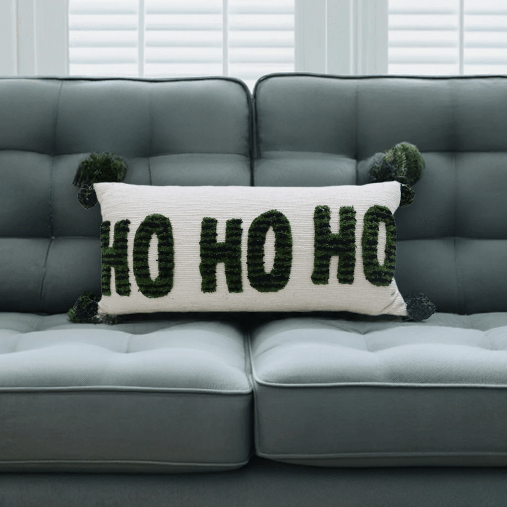 Christmas Pillow for Holidays, 32"x 14" HOHOHO Embroidered by Vibhsa