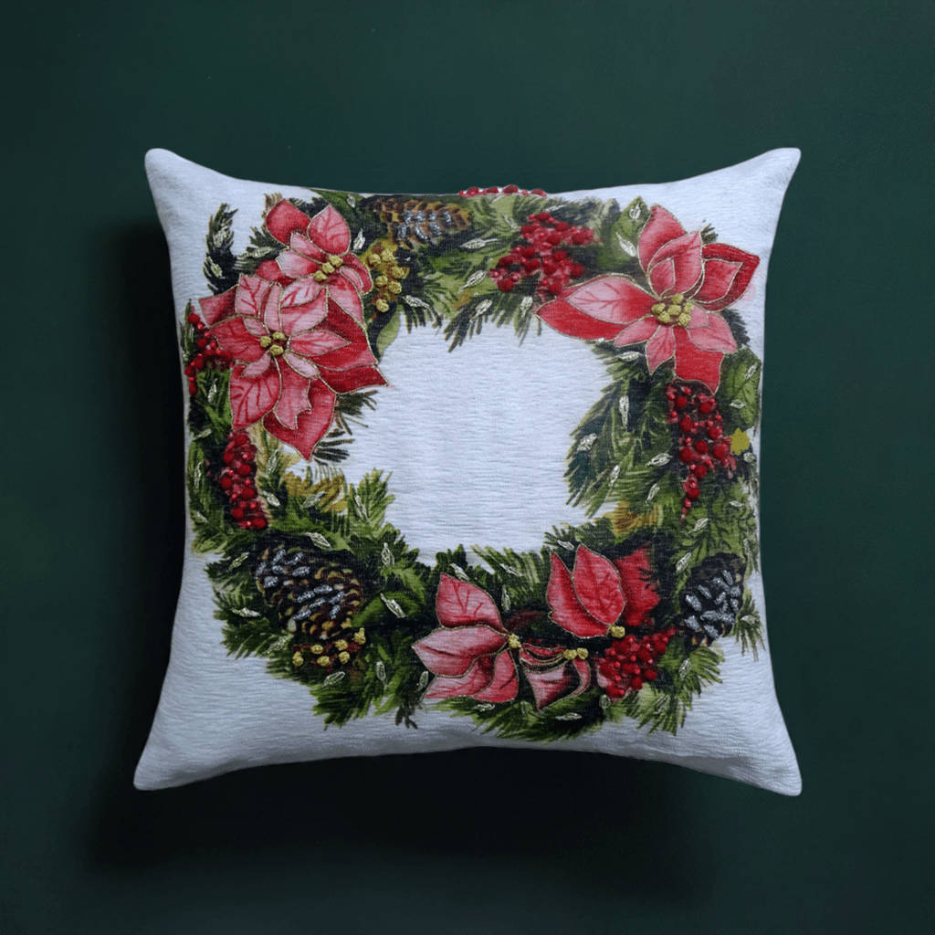 Christmas Wreath Decorative Throw Pillow 20" x 20" by Vibhsa