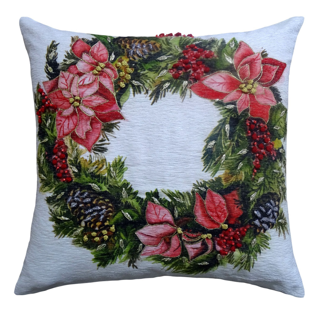 Christmas Wreath Decorative Throw Pillow 20" x 20" by Vibhsa