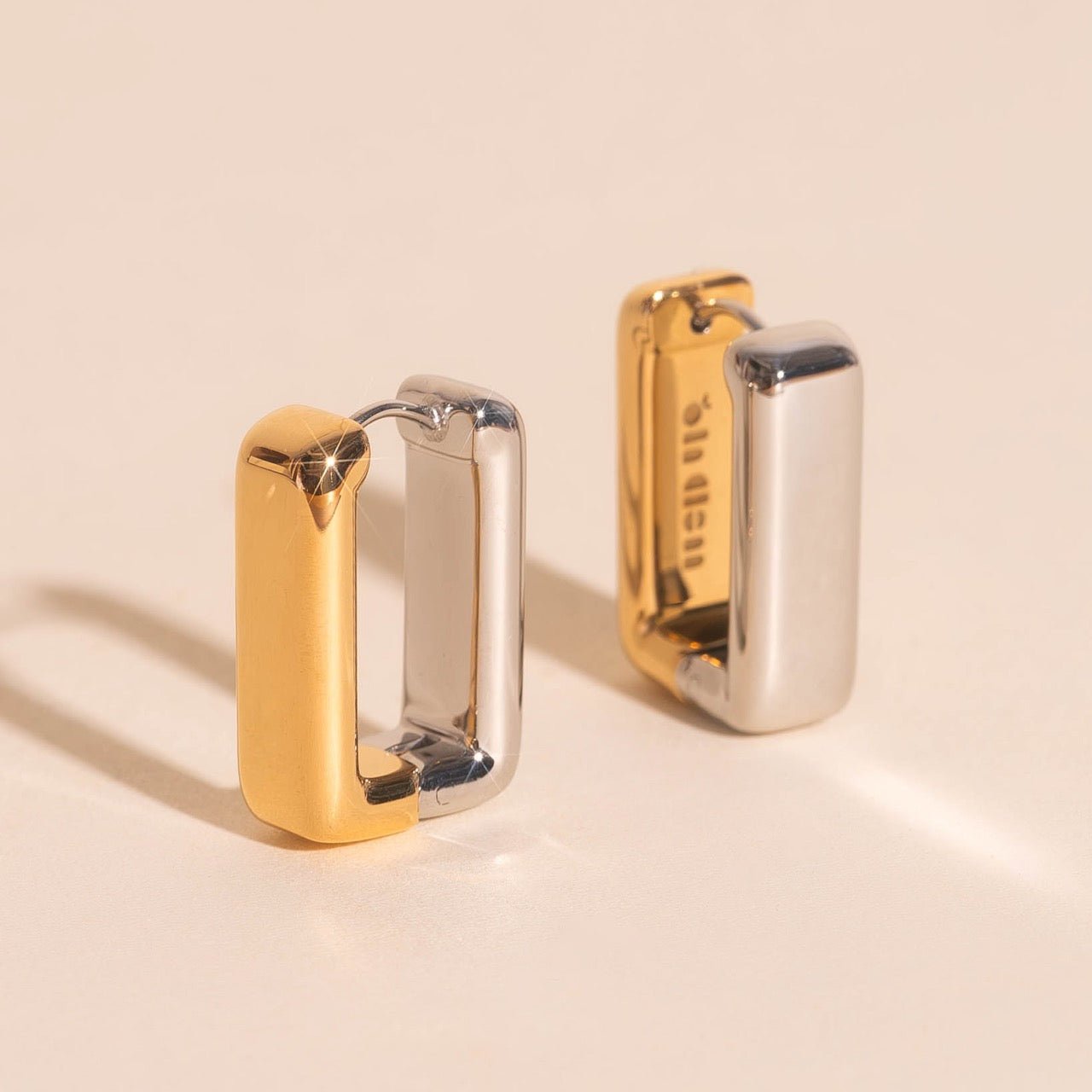 Chunky Rounded Rectangle Huggie Hoop Earrings Chunky Rounded Huggie Hoops La Vie Bien Chunky Rounded Rectangle Huggie Hoop Earrings