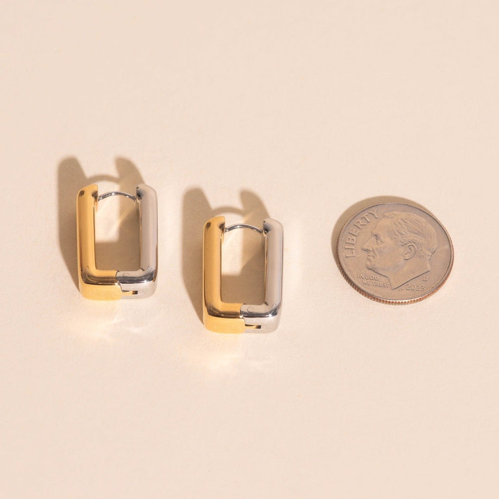 Chunky Rounded Rectangle Huggie Hoop Earrings Chunky Rounded Huggie Hoops La Vie Bien Chunky Rounded Rectangle Huggie Hoop Earrings