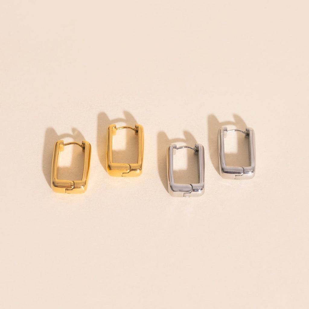 Chunky Rounded Rectangle Huggie Hoop Earrings Chunky Rounded Huggie Hoops La Vie Bien Chunky Rounded Rectangle Huggie Hoop Earrings