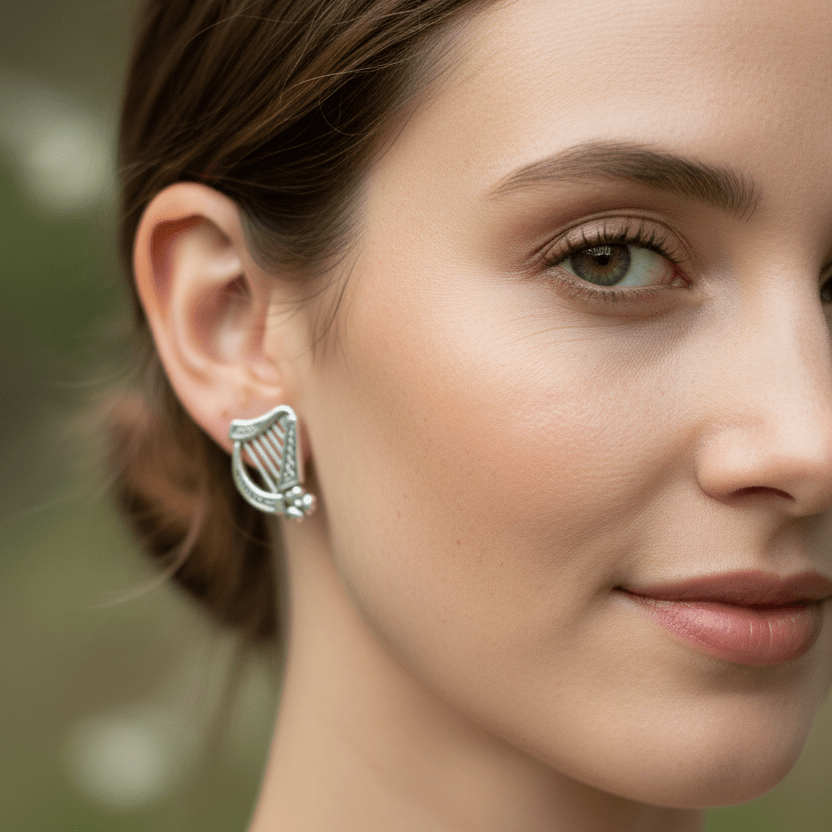 Cian Irish Harp Post Earrings in Sterling Silver Post Earrings La Vie Bien Cian Irish Harp Post Earrings in Sterling Silver
