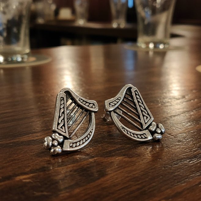 Cian Irish Harp Post Earrings in Sterling Silver Post Earrings La Vie Bien Cian Irish Harp Post Earrings in Sterling Silver