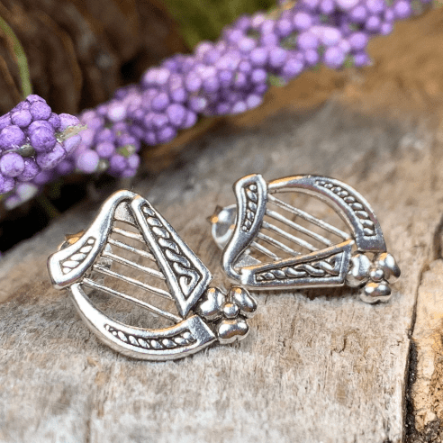 Cian Irish Harp Post Earrings in Sterling Silver Post Earrings La Vie Bien Cian Irish Harp Post Earrings in Sterling Silver