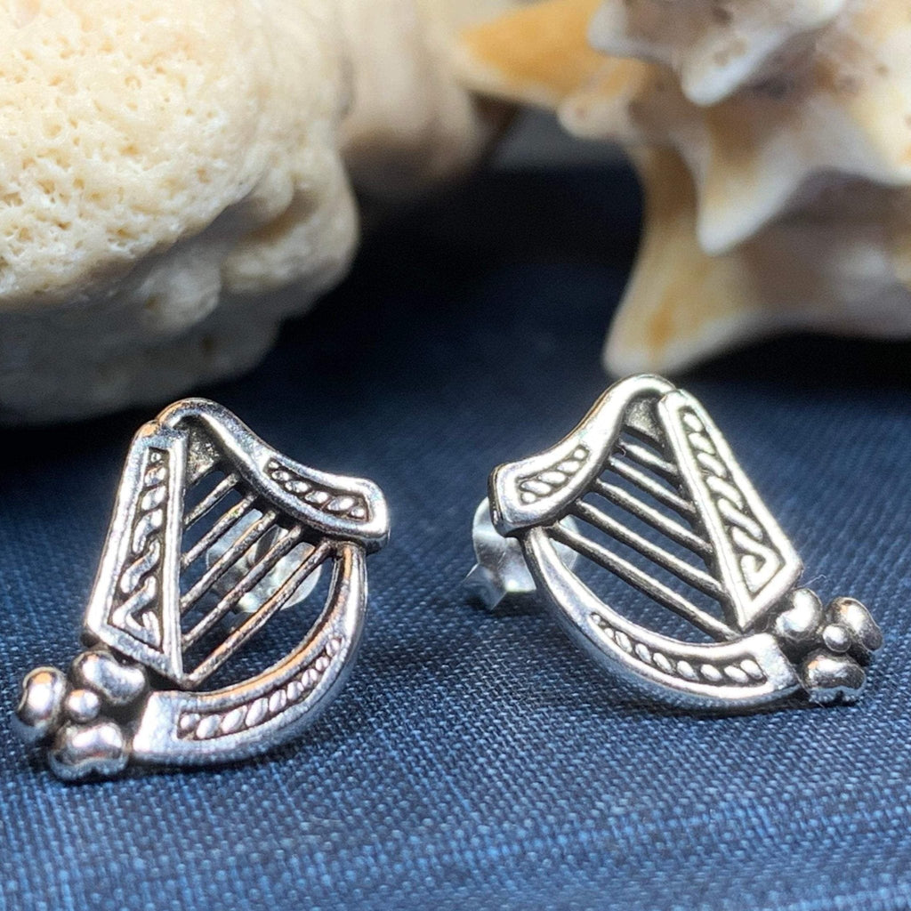 Cian Irish Harp Post Earrings in Sterling Silver Post Earrings La Vie Bien Cian Irish Harp Post Earrings in Sterling Silver