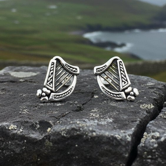 Cian Irish Harp Post Earrings in Sterling Silver Post Earrings La Vie Bien Cian Irish Harp Post Earrings in Sterling Silver